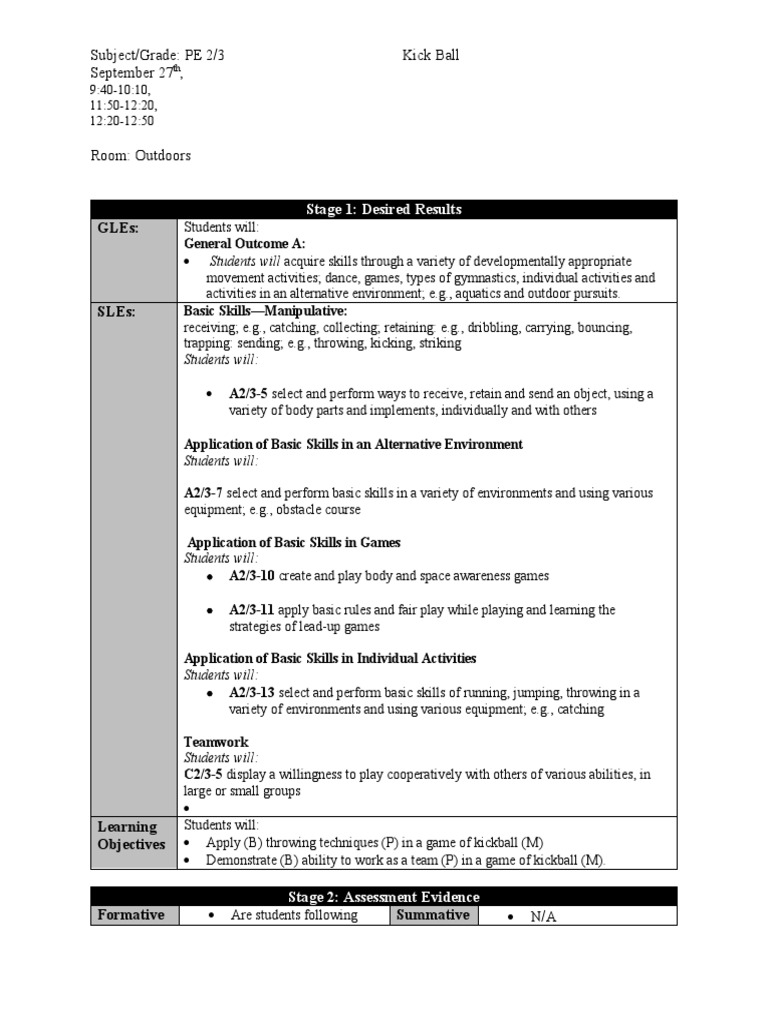 Kickball Lesson Plan PDF Teaching Teams