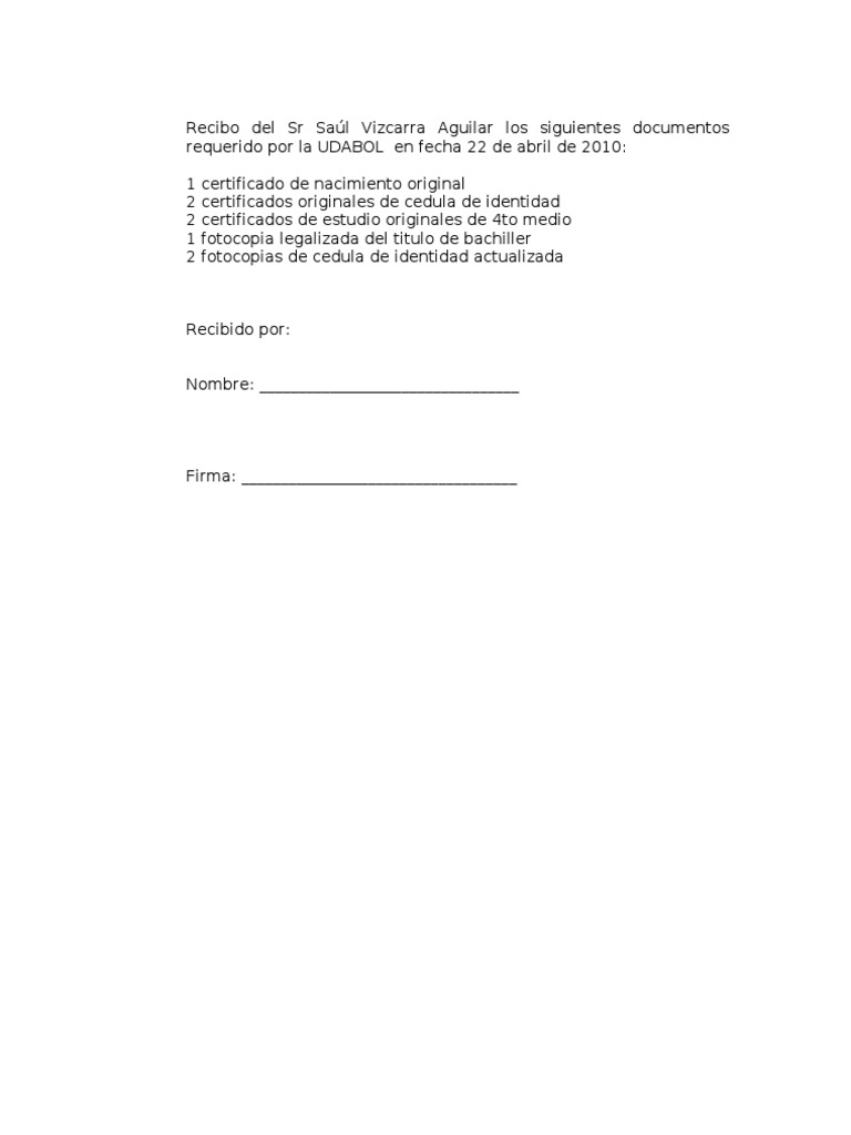 Carta Recepcion de Documentos Comunicación escrita Gobierno y