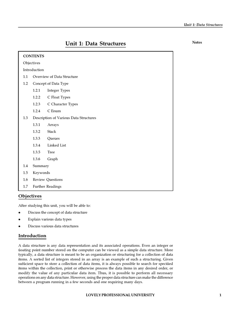 Data Structures Overview and Types | PDF | Data Type | Integer ...
