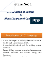 Lecture No: 1: Introduction of Subject & Block Diagram of Computer