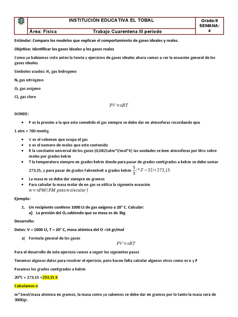 Ejercicios sobre Gases Ideales y Reales | PDF | Gases | Mole (Unidad)