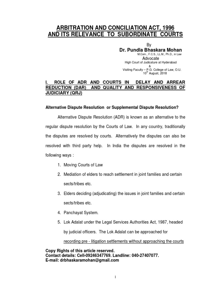 Arbitration Act 1996 and Subordinate Courts | PDF | Alternative Dispute ...