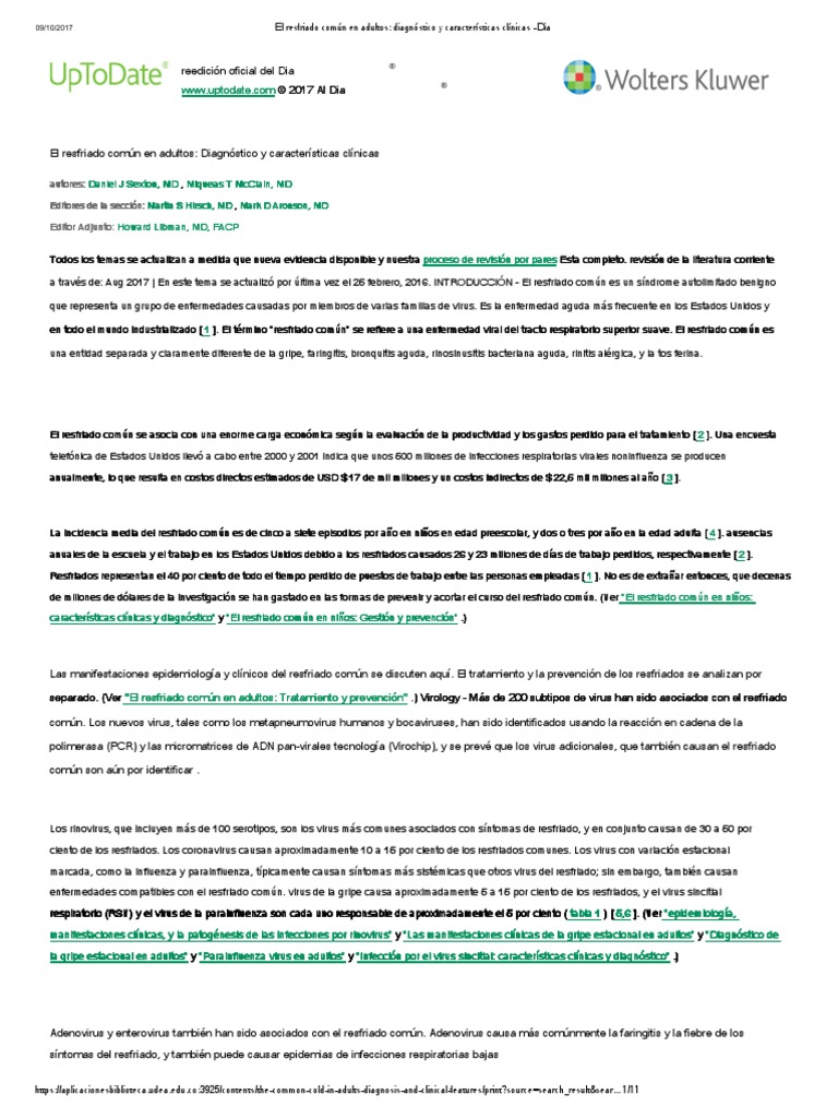 The Common Cold in Adults Diagnosis and Clinical Features UpToDate