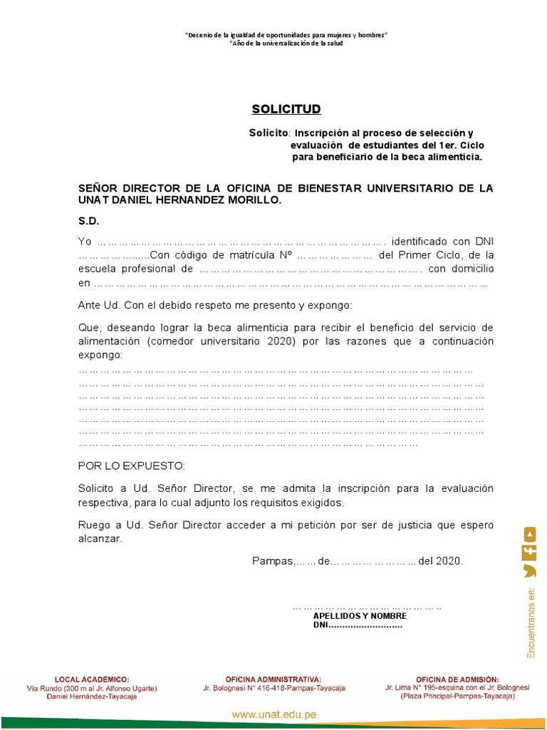 Solicitud para Postular Al Comedor Universitario PDF | PDF | Ciencias ...