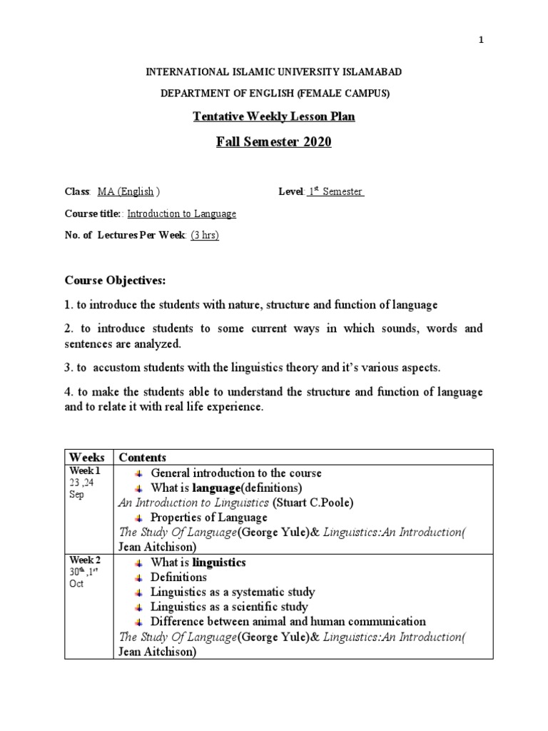 Introduction to Language Course Plan | PDF | Linguistics | Morphology ...