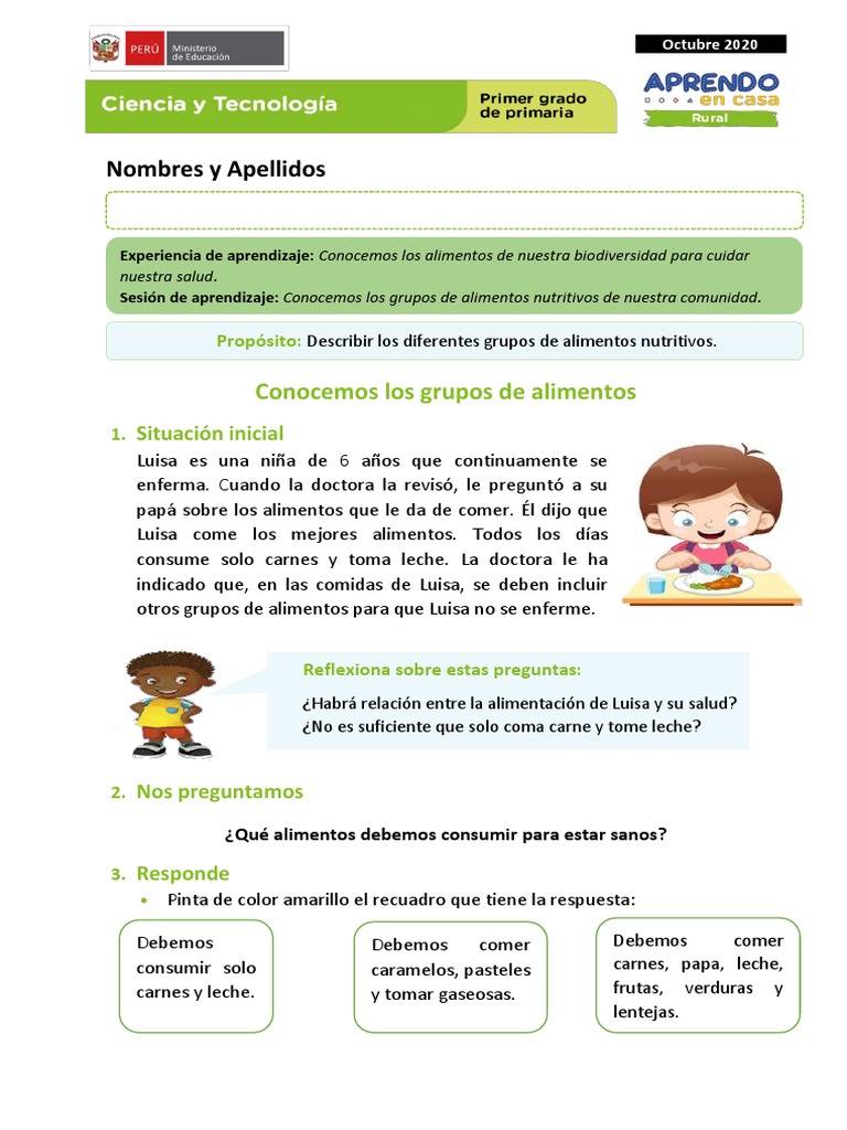 Ficha 2 Sesión 2 Exp 1 Ciencia y Tecnología Primer Grado - Octubre 2020 ...