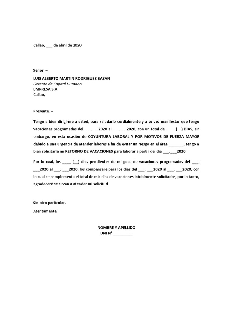 Solicitud de de Vacaciones - | PDF