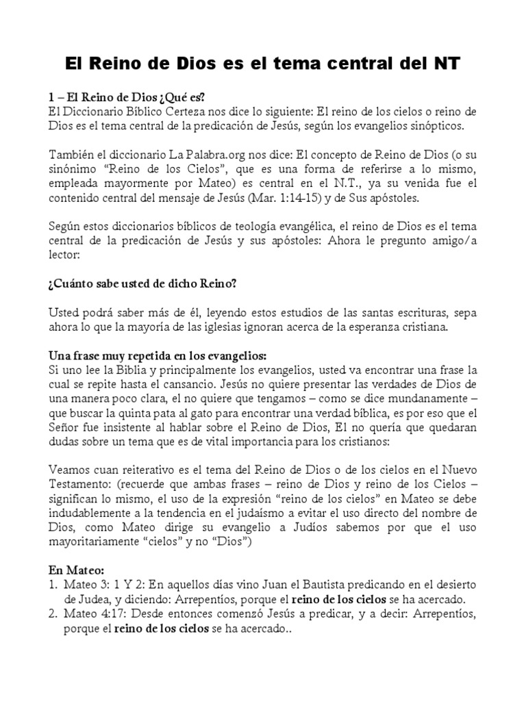 El Reino de Dios en el Nuevo Testamento | PDF | Reinado y reino de dios ...