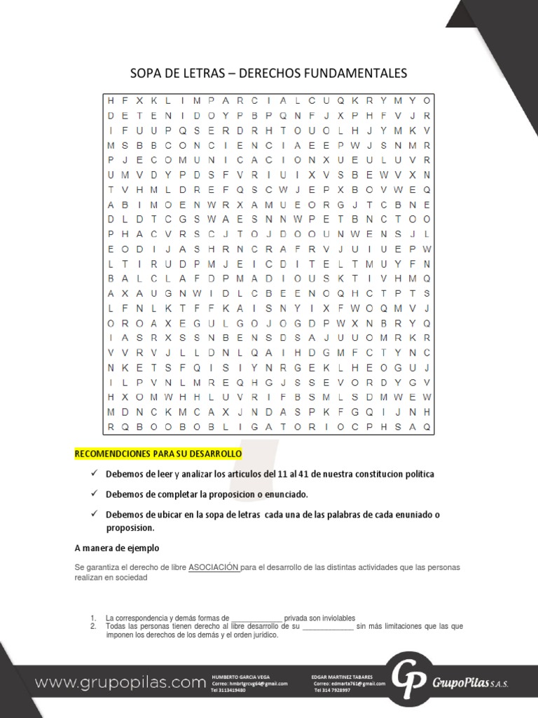 Sopa de Letras: Derechos Fundamentales | PDF | Derecho Constitucional