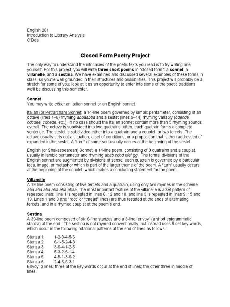 Closed Form Poetry Project | PDF | Sonnets | Poetry