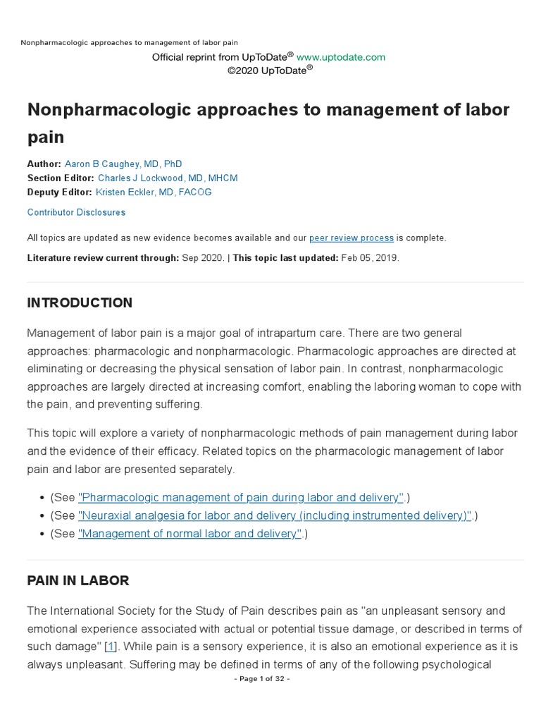 Nonpharmacologic Approaches To Management of Labor Pain | PDF ...