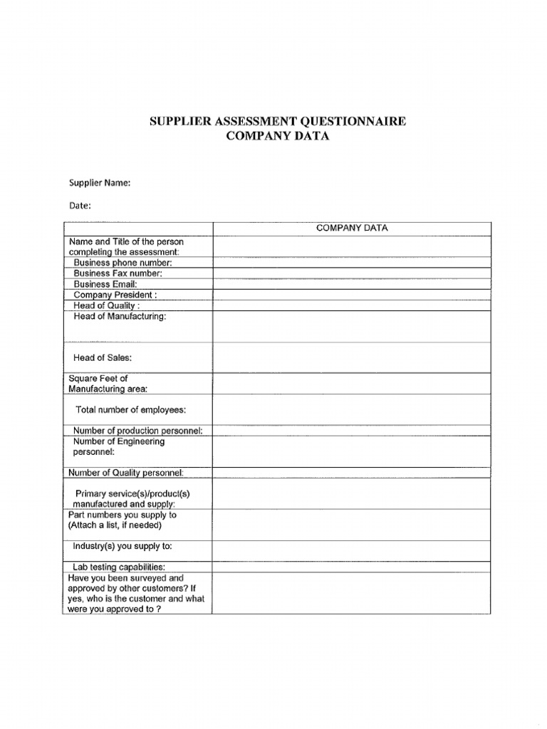Supplier Assessment Form | PDF