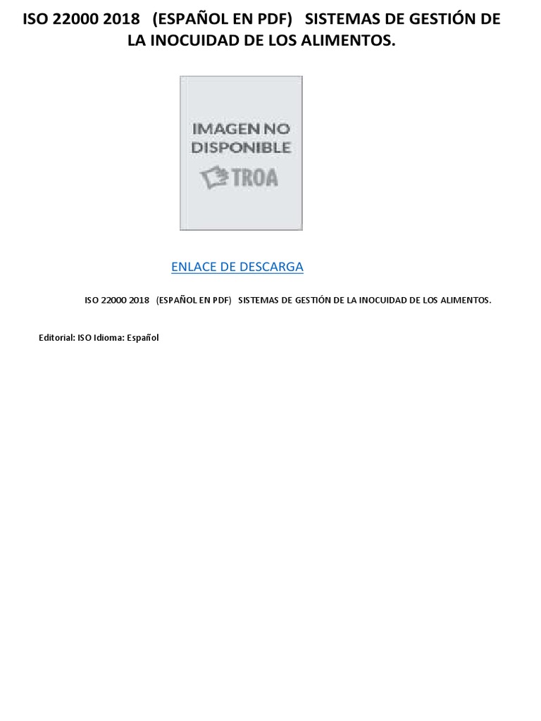 Iso 22000 2018 (Español en PDF) Sistemas de Gestión de La Inocuidad de ...