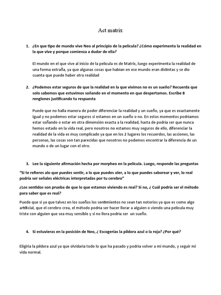 Realidad y percepción en Matrix | PDF