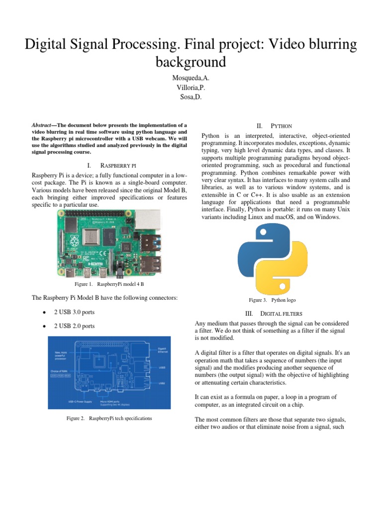 Digital Signal Processing. Final Project: Video Blurring Background ...