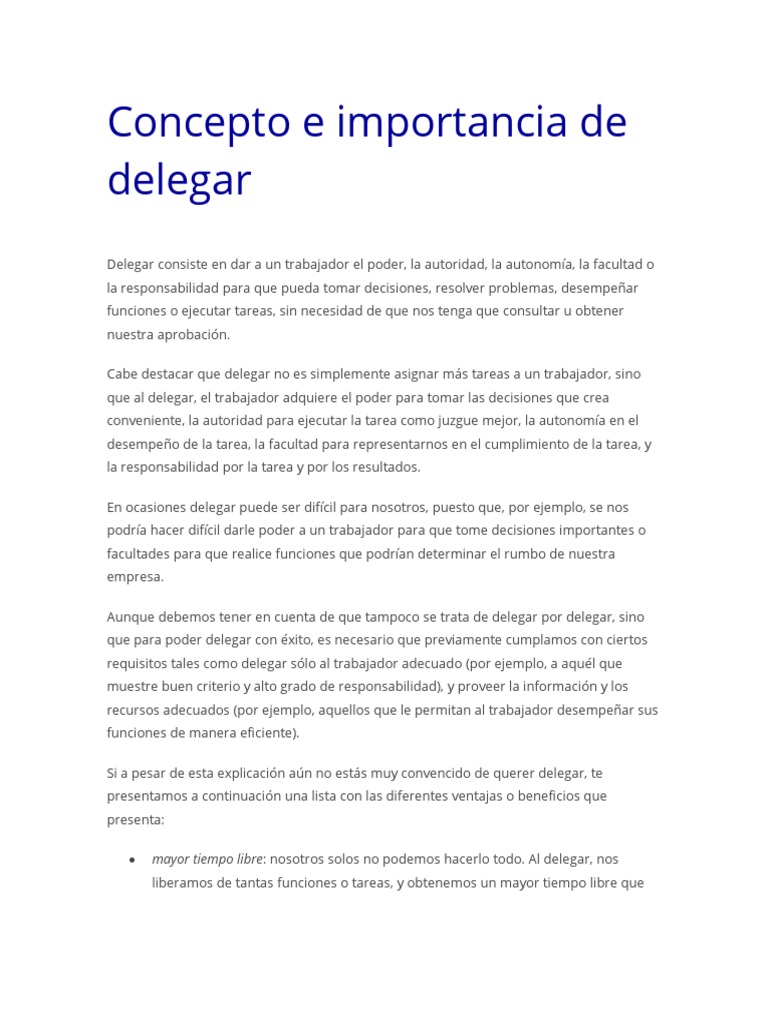 Importancia de Delegar en el Trabajo | PDF | Autoestima | Liderazgo