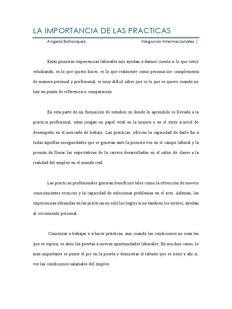 La Importancia de Las Practicas PDF | PDF | Mercado (economía) | Cognición