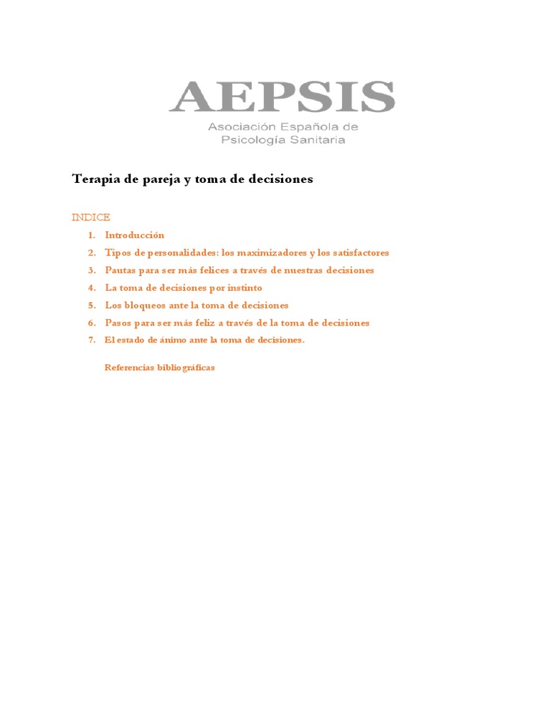 Parejas y Toma de Decisiones | PDF | Autoestima | Toma de decisiones
