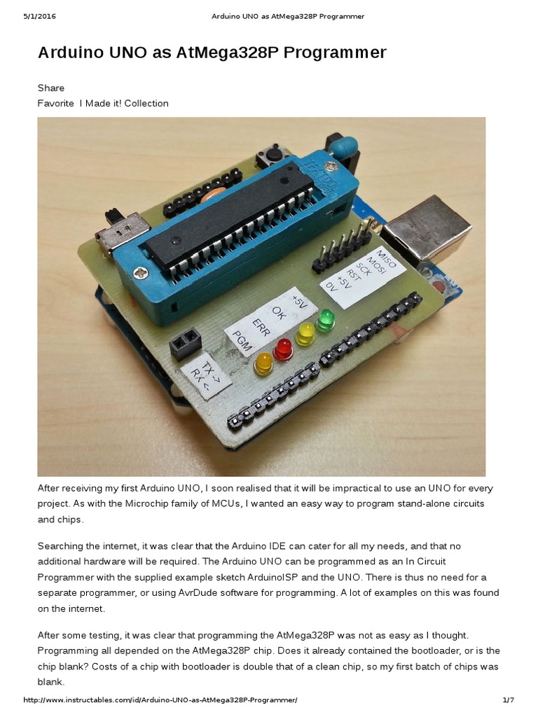 Arduino UNO As AtMega328P Programmer - All | PDF | Arduino | Printed ...