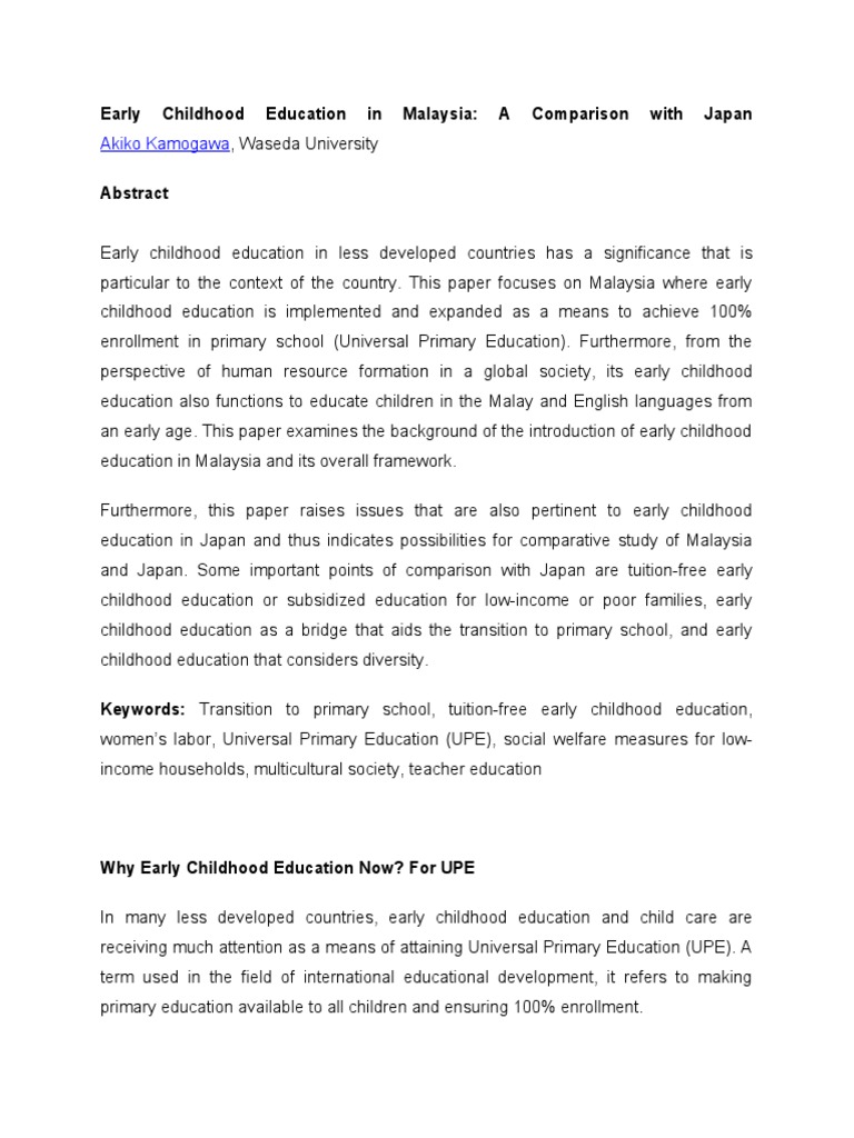 Early Childhood Education in Malaysia | PDF | Preschool | Teachers