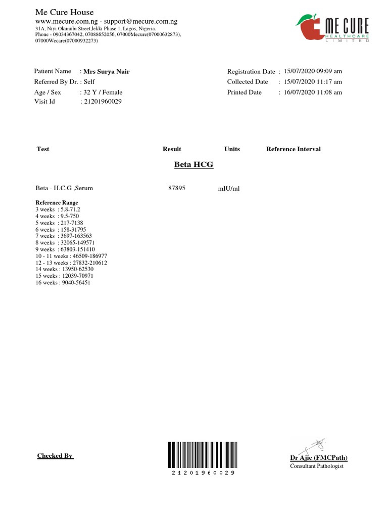 Pregnancy Confirmation Test Results and Thyroid Function Test Results