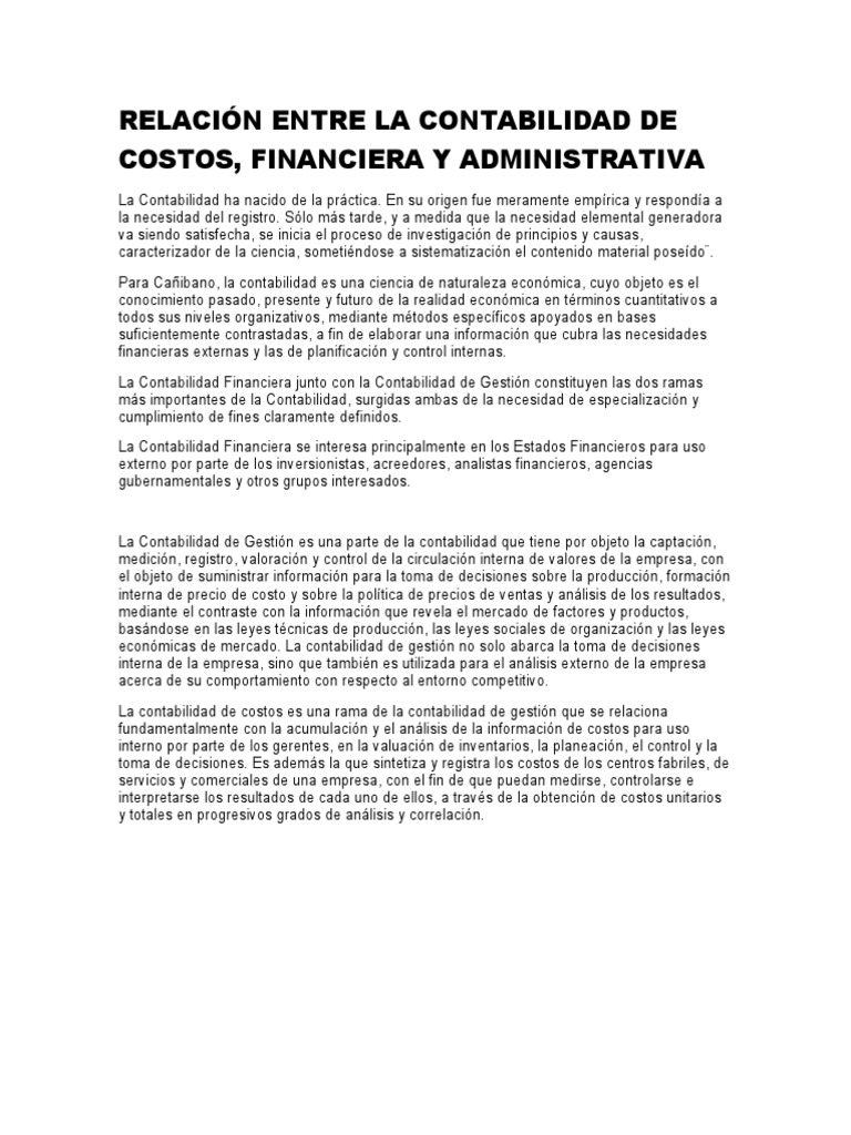 Relación Contabilidad de Costos y Decisiones | PDF | Costo ...