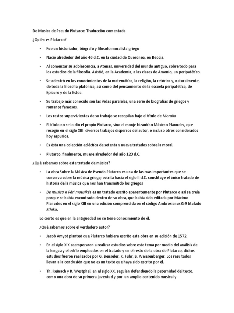 De Musica de Pseudo Plutarco PDF Plutarco Science