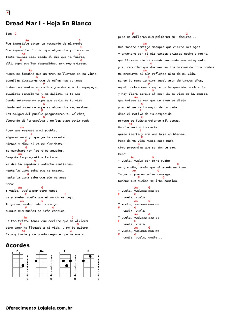 Dread Mar I Hoja en Blanco (Uke Cifras) PDF