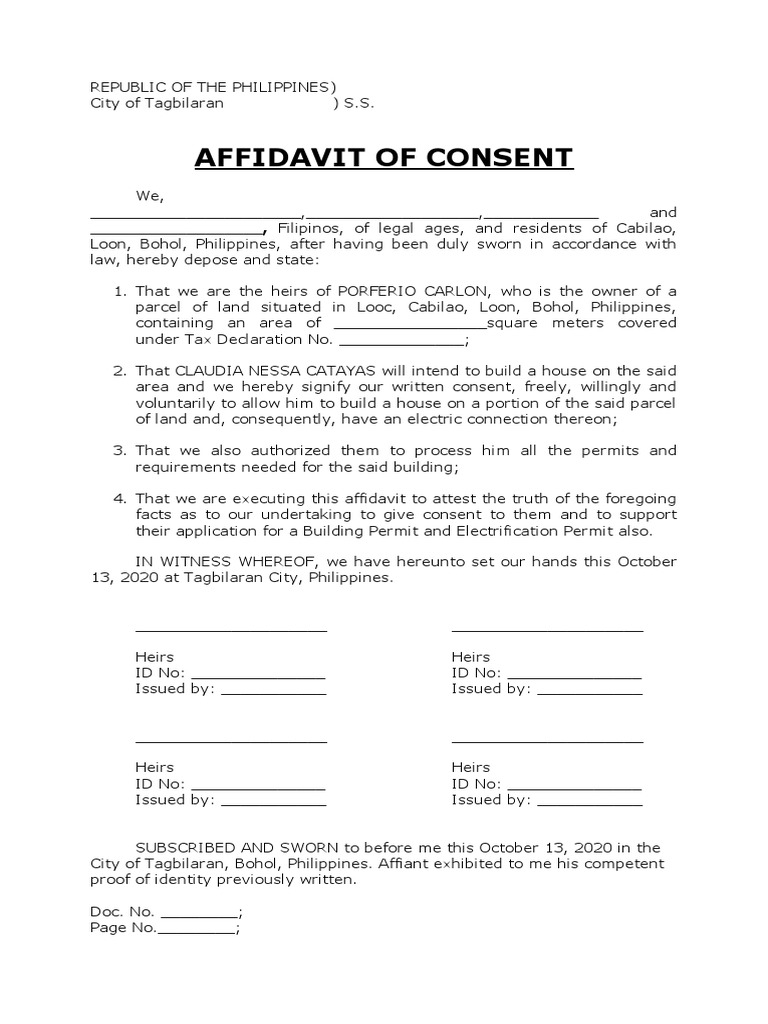 Affidavit of Consent for Building Permit | PDF | Finance & Money ...