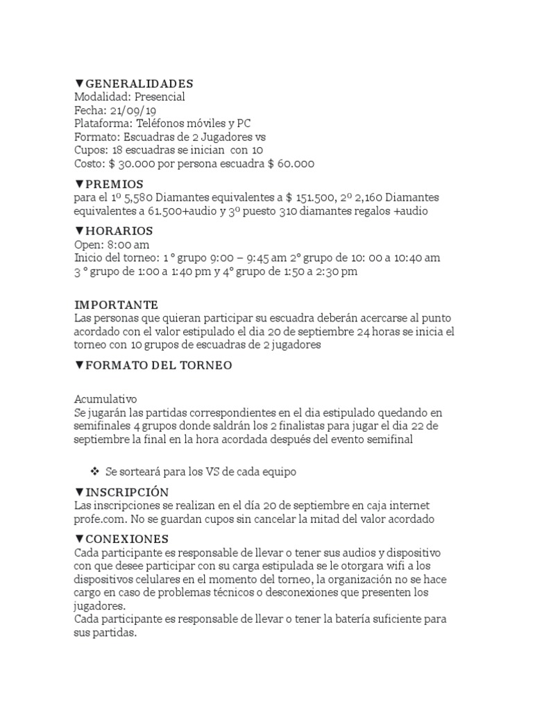 reglas para 8vs8 free fire