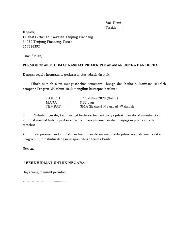 Surat Kepada Jabatan Pertanian Pdf