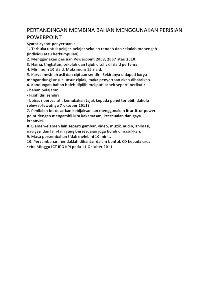 Pertandingan Membina Bahan Menggunakan Perisian Powerpoint Pdf