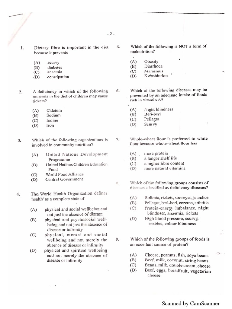 Food and Nutrition Past Papers 2023 | PDF