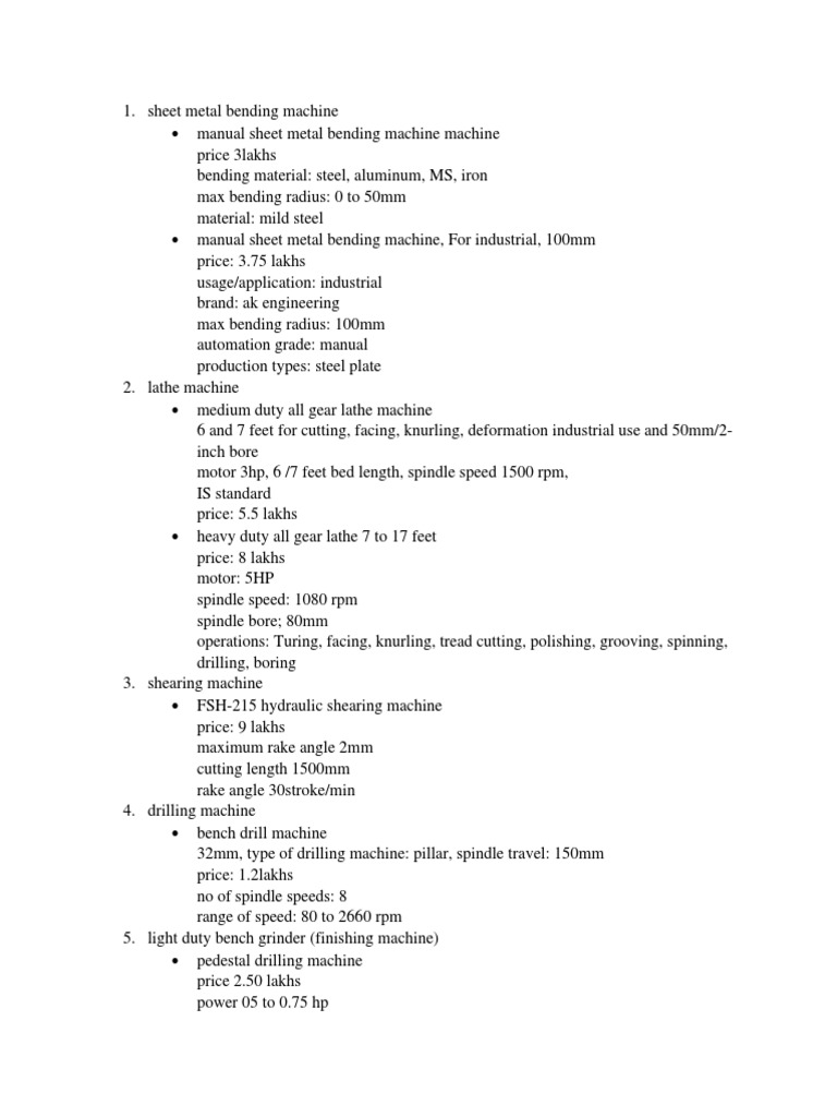 Sheet Metal Bending Machine PDF Grinding (Abrasive Cutting) Sheet
