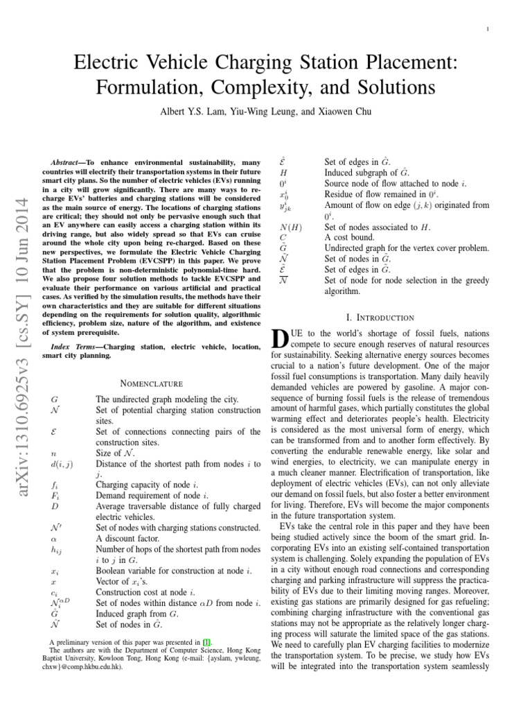 Electric Vehicle Charging Station Placement Formulation, Complexity