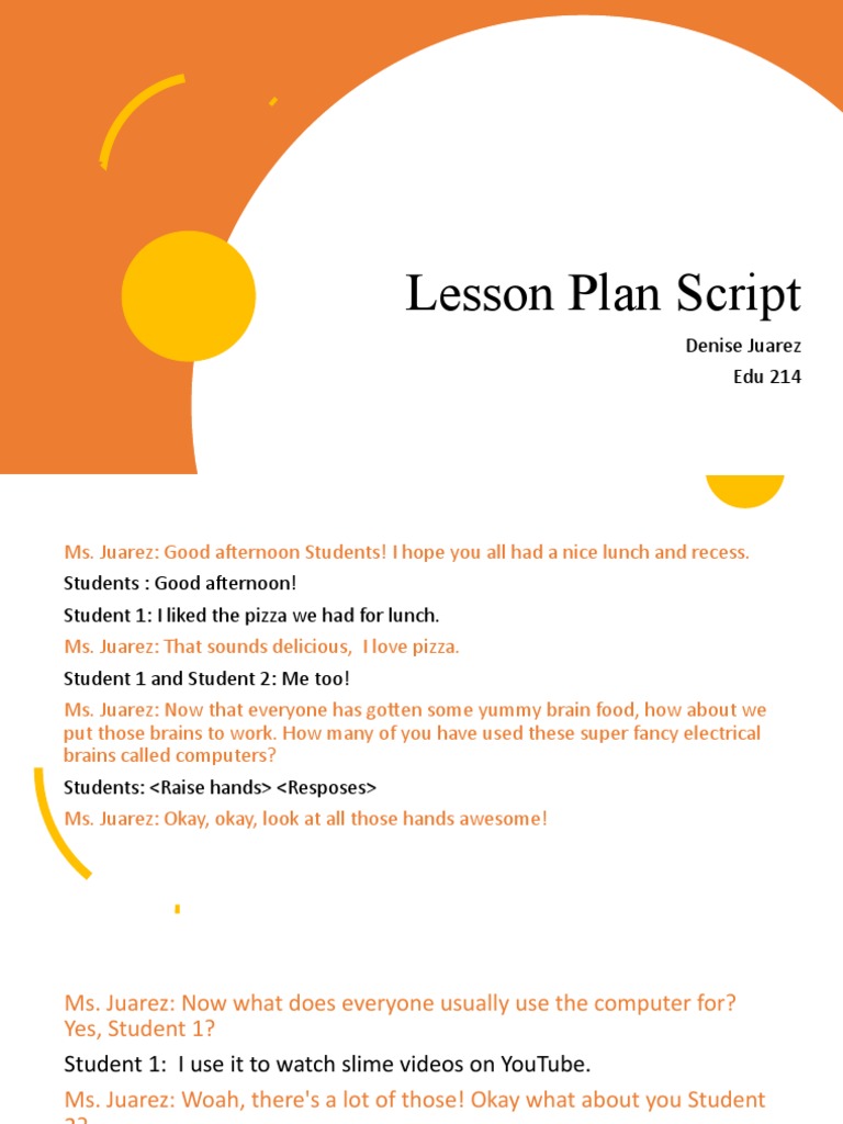 Lesson Plan Script: Denise Juarez Edu 214 | PDF | Gmail | Cyberspace