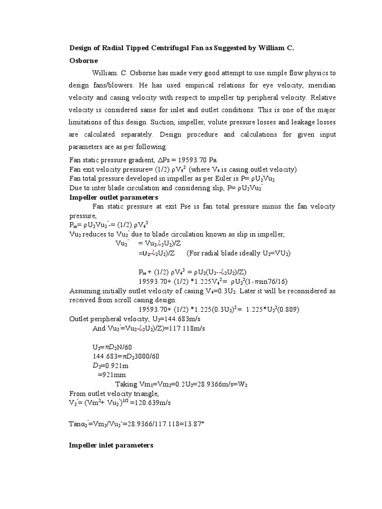 Radial Tipped Centrifugal Fan Design | PDF | Fluid Dynamics | Liquids