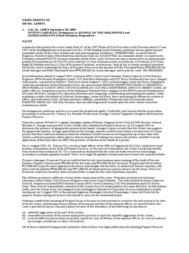 Cabuslay vs. People: Homicide Case Review | PDF | Burden Of Proof (Law ...