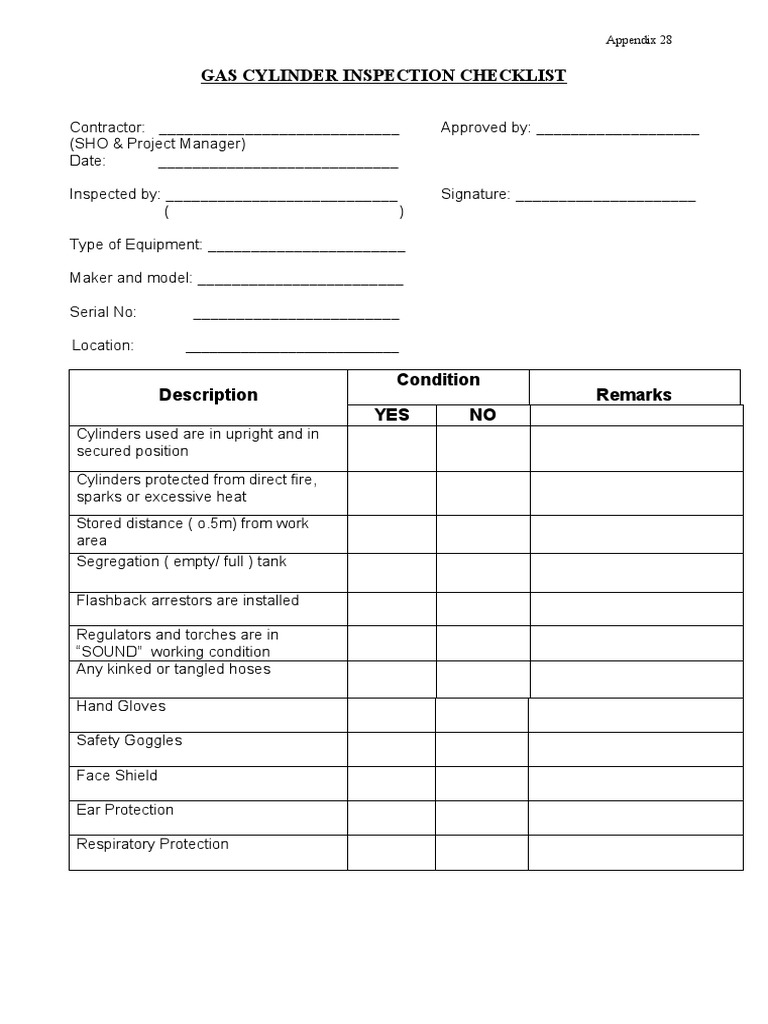 Gas Cylinder Safety Inspection Checklist | PDF