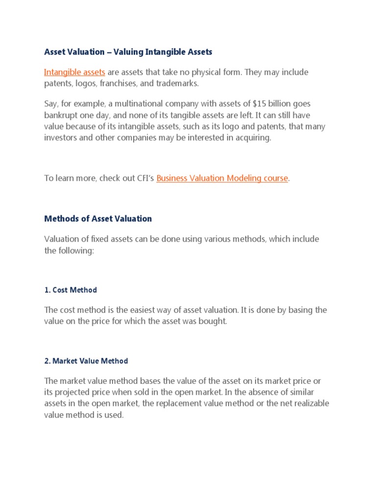 Valuing Intangible Assets Explained | PDF