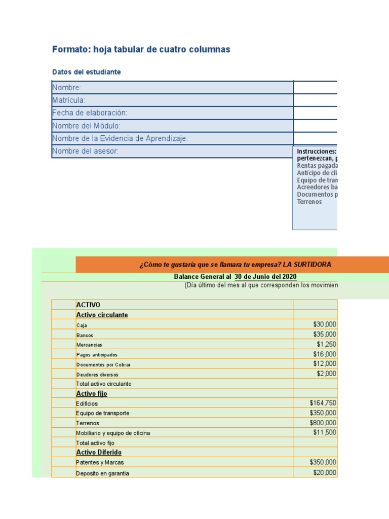 Estructura del Balance General en 4 Columnas | PDF | Bancos | Contabilidad