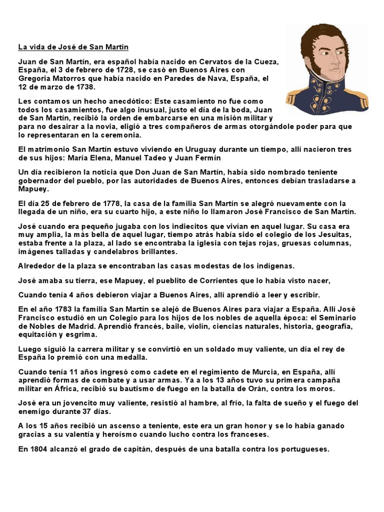 La Vida de José de San Martin-Para Niños | PDF | Conflictos del segundo ...