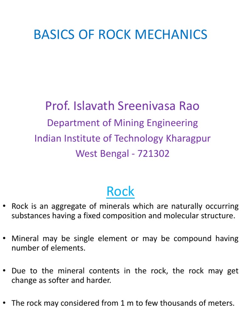 Basics of Rock Mechanics: Prof. Islavath Sreenivasa Rao | Download Free ...