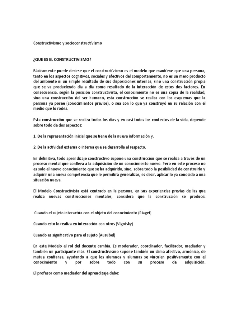 Constructivismo y Socioconstructivismo | PDF | Constructivismo ...