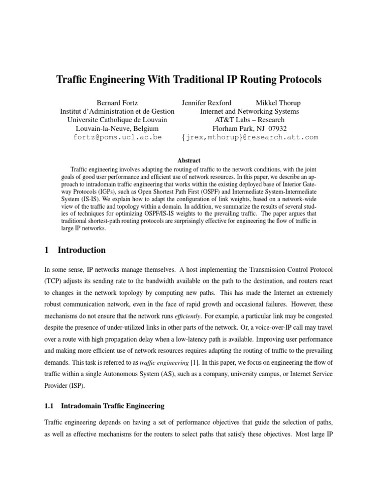 Traffic Engineering with IP Routing | PDF | Routing | Multiprotocol ...