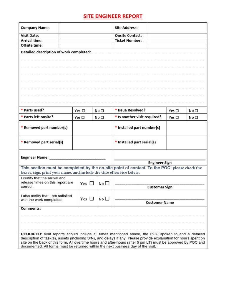 Site Engineer Visit Report Template  PDF