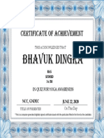 Yoga Quiz Certificate of Achievement
