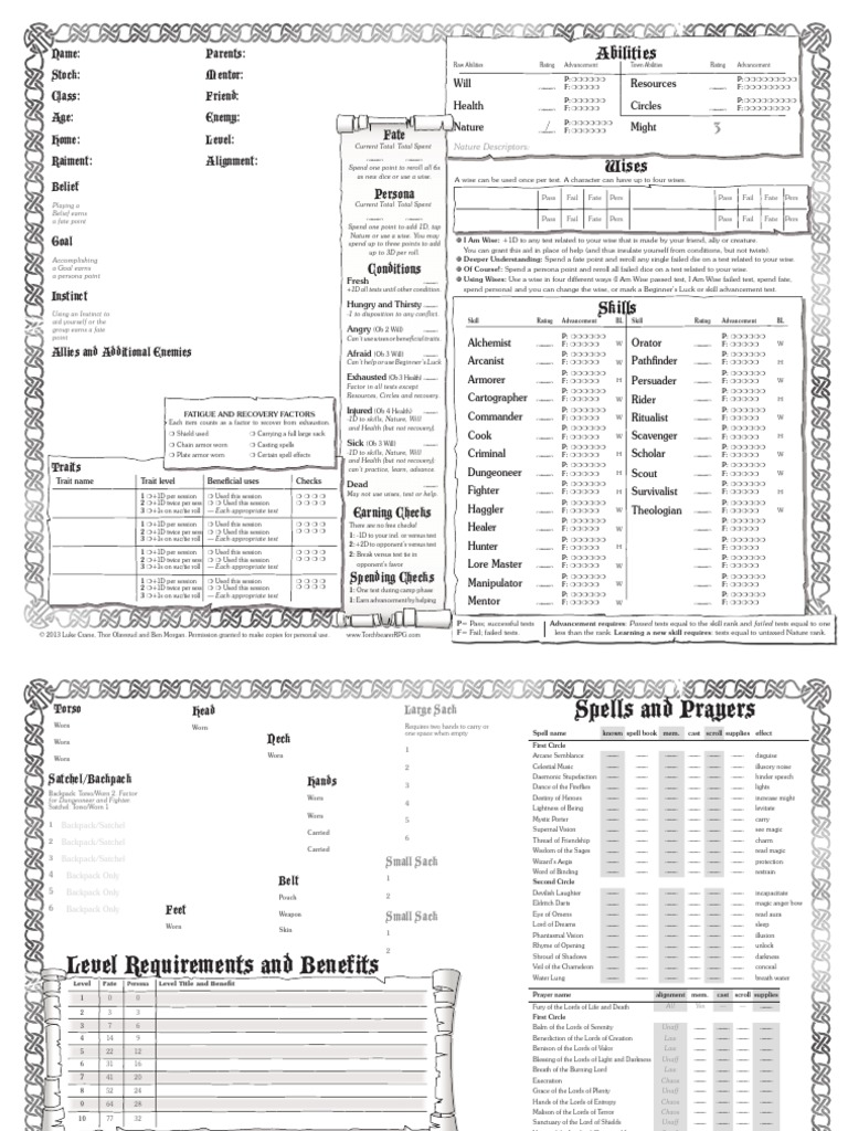 Torchbearer Character Sheet Magic