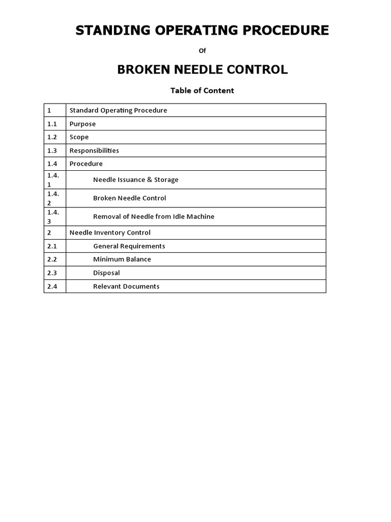 Broken Needle Control Protocol | PDF | Business