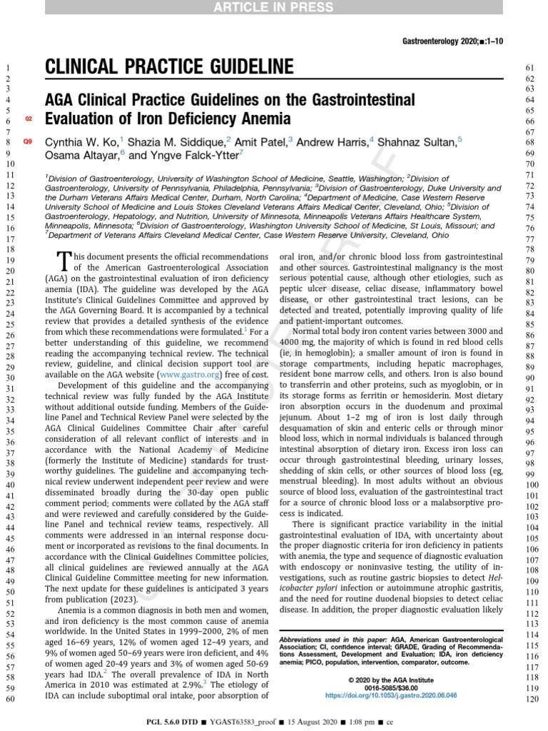 AGA Technical Review On GI Evaluation of Iron Deficiency Anemia | PDF ...